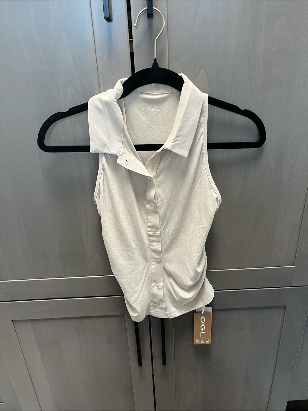 OGL Sleeveless Button-Front Polo Tank Top in White